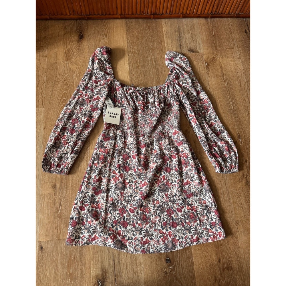Sunday Best NWT Arden Mini Dress Floral Smocked Long Sleeve Whisper White Size M